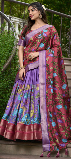 Purple and Violet color Lehenga in Art Silk fabric with Printed, Weaving, Zari work
