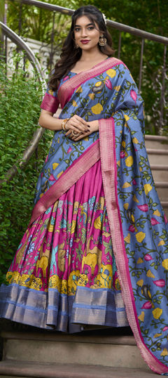Pink and Majenta color Lehenga in Art Silk fabric with Printed, Weaving, Zari work