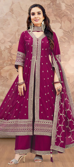 Pink and Majenta color Salwar Kameez in Silk fabric with Embroidered, Sequence, Thread, Zari work