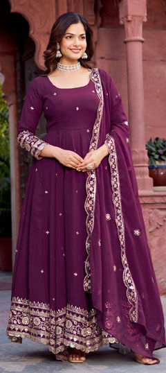 Purple and Violet color Salwar Kameez in Faux Georgette fabric with Embroidered, Sequence, Thread, Zari work
