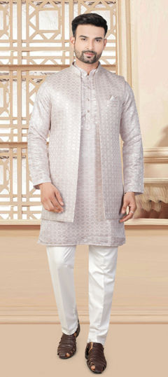 Pink and Majenta color Kurta Pyjama with Jacket in Jacquard fabric with Sequence work