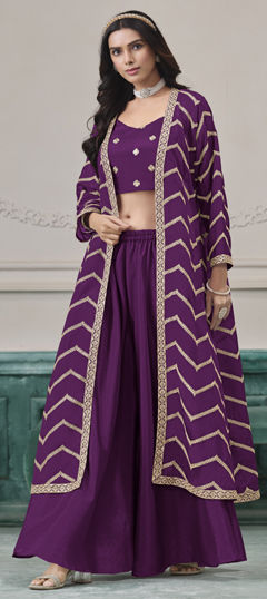 Purple and Violet color Salwar Kameez in Chinon Silk fabric with Embroidered, Thread, Zari work
