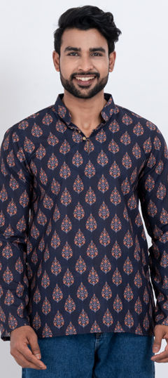 Blue color Kurta in Cotton fabric with Digital Print work