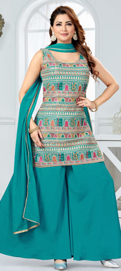 Blue color Salwar Kameez in Georgette fabric with Embroidered, Resham, Sequence, Thread, Zari work
