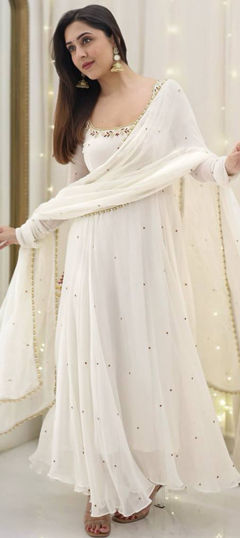 White and Off White color Salwar Kameez in Faux Georgette fabric with Embroidered, Sequence, Thread work