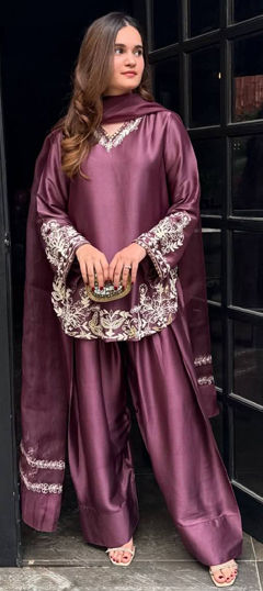 Purple and Violet color Salwar Kameez in Crepe Silk fabric with Embroidered, Resham, Thread work