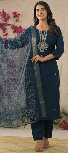 Beige and Brown color Salwar Kameez in Rayon fabric with Embroidered work