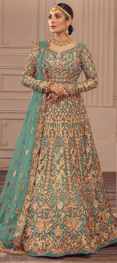 Blue color Salwar Kameez in Net fabric with Embroidered, Sequence, Thread, Zari work