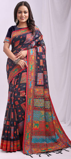 Blue color Saree in Linen fabric with Weaving work