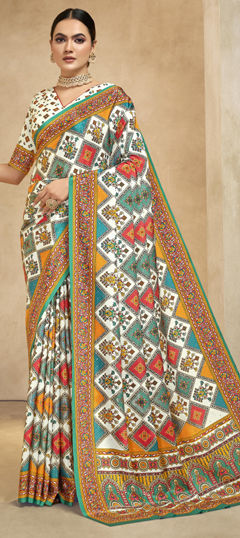 Multicolor color Saree in Crepe Silk fabric with Digital Print, Foil Print work