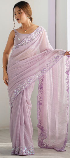 Purple and Violet color Saree in Georgette fabric with Embroidered, Sequence, Thread work