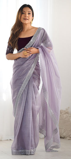 Purple and Violet color Saree in Organza Silk fabric with Embroidered, Sequence, Zari work