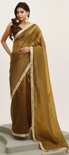 Green color Saree in Tissue fabric with Mirror work