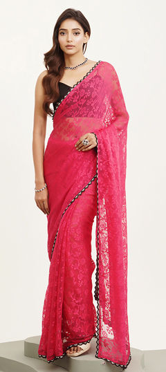 Pink and Majenta color Saree in Brasso fabric with Bugle Beads, Stone work