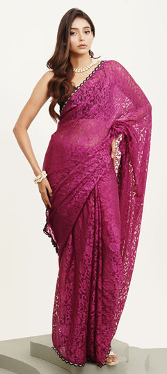 Pink and Majenta color Saree in Brasso fabric with Bugle Beads, Stone work