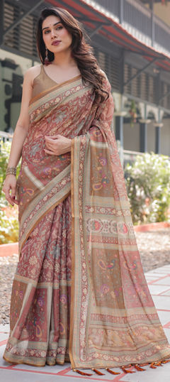 Pink and Majenta color Saree in Cotton fabric with Printed work