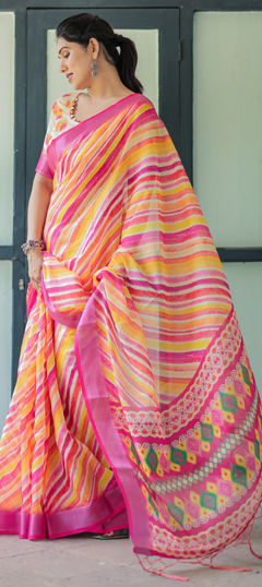 Multicolor color Saree in Linen fabric with Printed work