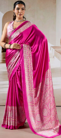 Pink and Majenta color Saree in Satin Silk fabric with Printed work