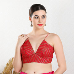 Red and Maroon color Blouse in Art Silk fabric with Sequence work