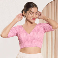 Pink and Majenta color Blouse in Cotton fabric with Embroidered work
