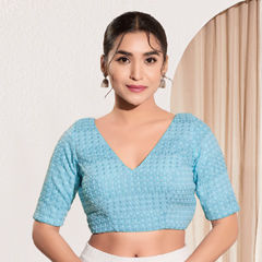 Blue color Blouse in Cotton fabric with Embroidered work