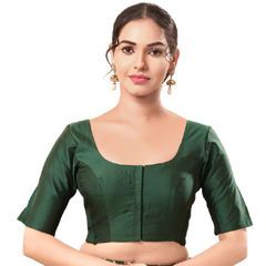 Green color Blouse in Taffeta Silk fabric with Thread work