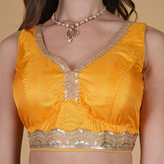 Yellow color Blouse in Silk fabric with Lace work