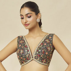 Blue color Blouse in Silk fabric with Embroidered work