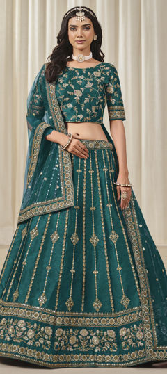 Blue color Lehenga in Art Silk fabric with Embroidered, Sequence work