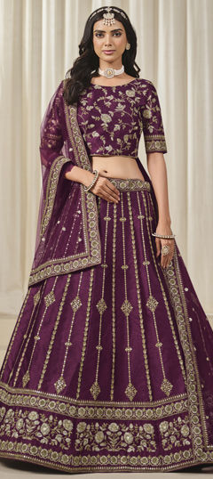 Purple and Violet color Lehenga in Art Silk fabric with Embroidered, Sequence work