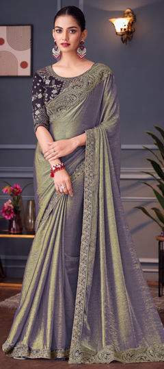 Black and Grey color Saree in Chiffon fabric with Embroidered, Sequence, Thread, Zari work