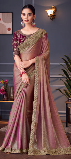 Pink and Majenta color Saree in Chiffon fabric with Embroidered, Sequence, Thread, Zari work