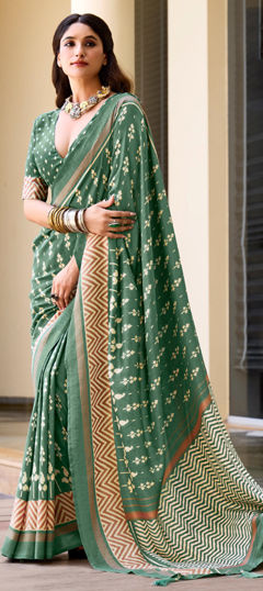 Green color Saree in Art Silk fabric with Printed work