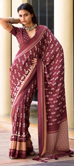 Red and Maroon color Saree in Art Silk fabric with Printed work