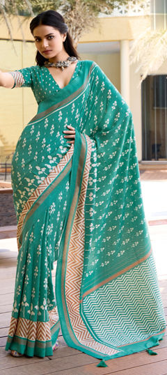 Green color Saree in Art Silk fabric with Printed work