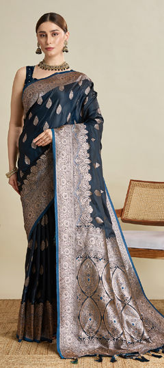 Blue color Saree in Satin Silk fabric with Weaving work