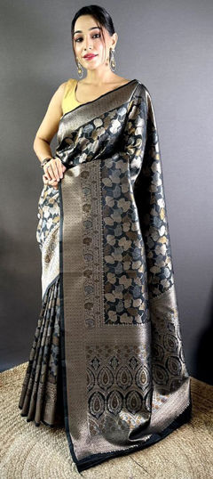 Blue color Saree in Silk fabric with Weaving, Zari work