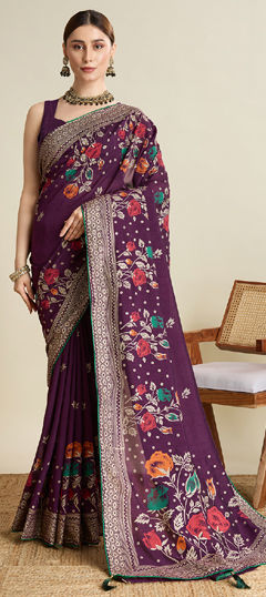 Purple and Violet color Saree in Cotton fabric with Printed work