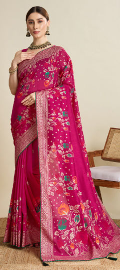 Pink and Majenta color Saree in Cotton fabric with Printed work