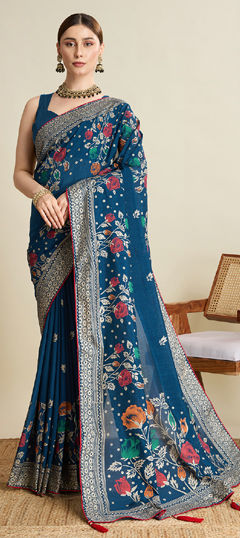 Blue color Saree in Cotton fabric with Printed work