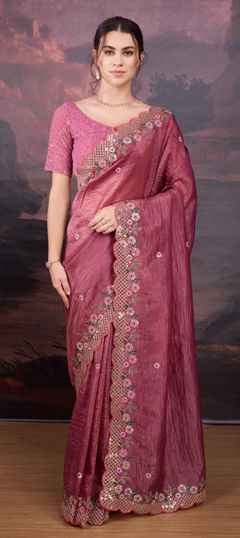 Pink and Majenta color Saree in Art Silk fabric with Embroidered, Sequence work