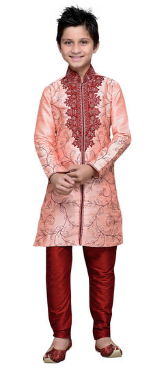 Pink and Majenta color Boys Sherwani in Art Silk fabric with Embroidered, Patch, Stone work : 201540