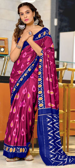 Pink and Majenta color Saree in Cotton fabric with Printed work