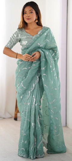 Blue color Saree in Crushed Silk fabric with Sequence work