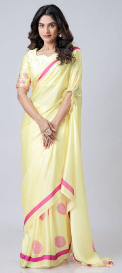 Yellow color Saree in Georgette fabric with Digital Print work
