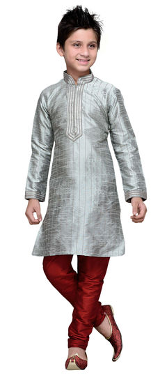 Black and Grey color Boys Kurta Pyjama in Art Silk fabric with Thread work : 201545