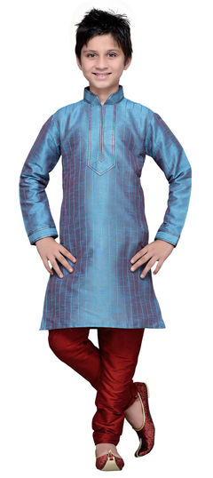 201547: Blue color Boys Kurta Pyjama in Art Silk fabric with Thread work