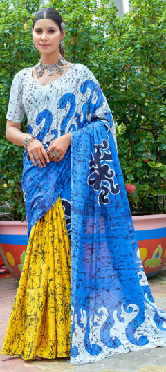 Blue color Saree in Cotton, Malmal fabric with Printed work