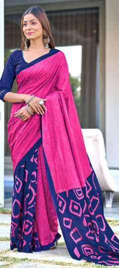 Pink and Majenta color Saree in Cotton fabric with Printed work