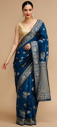 Blue color Saree in Art Silk fabric with Weaving work